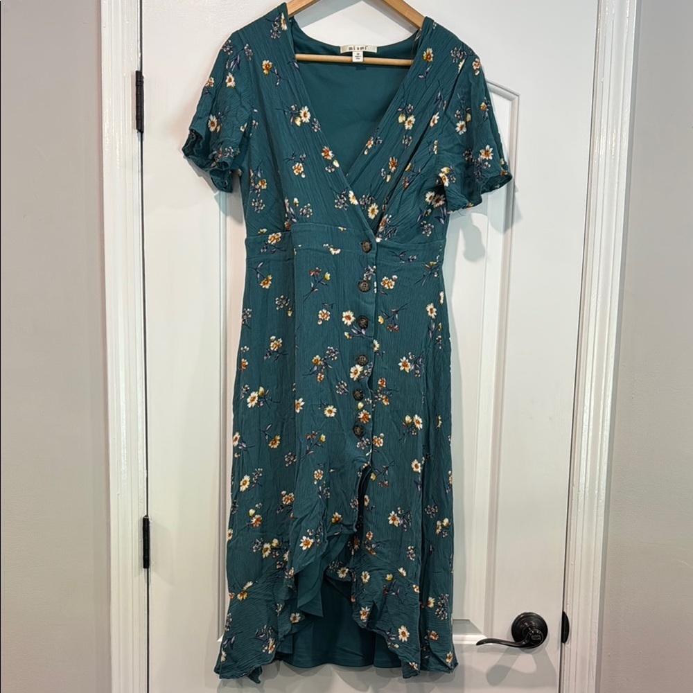 Miami Green Floral Ruffled Wrap Sundress Size Medium